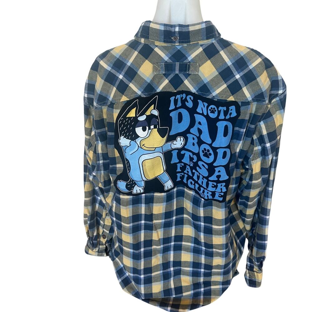 Bluey Plaid Flannel Shirt LARGE Cool Dad Club Unique Father's Day Unique Gift